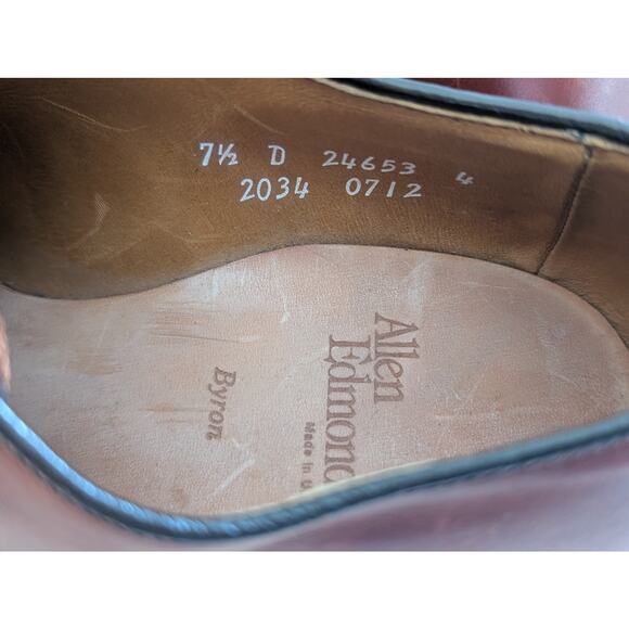 Men's Allen Edmonds Byron Cap Toe Oxford Dress Shoes Brown US Size 7.5 D - Picture 8 of 9